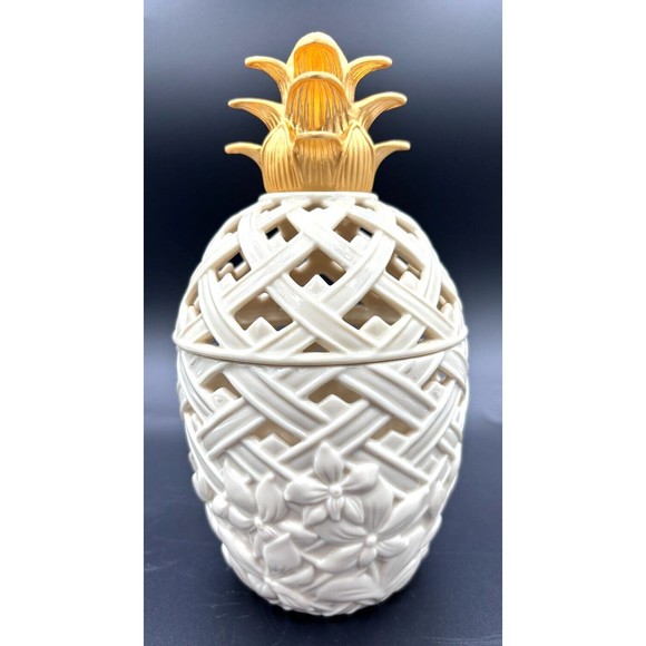 Classic Lenox Pineapple Box for Potpourri Porcelain with Sculptured Latticework - Picture 3 of 16